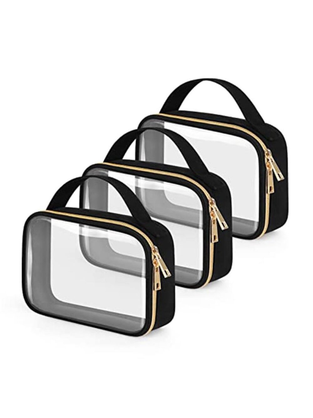 TSA Approved Toiletry Bag 3 Pack Clear Makeup Bags with Handles Quart Size